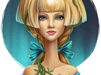 Princess beautiful blonde bow eyes fairy floral girl hair illustration princess woman