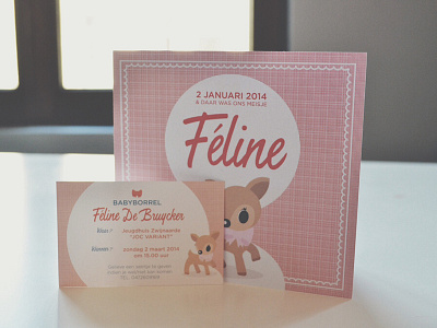 Féline bambi birth businesscard card letterpress party pink print typo