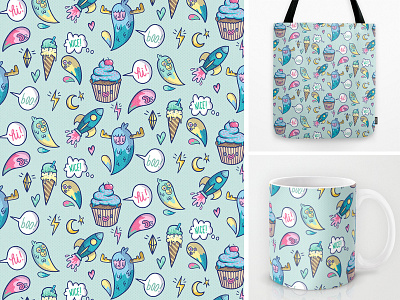 Pastel Pattern bag cupcake cute diamond ice kids monster mug pastel pattern rocket