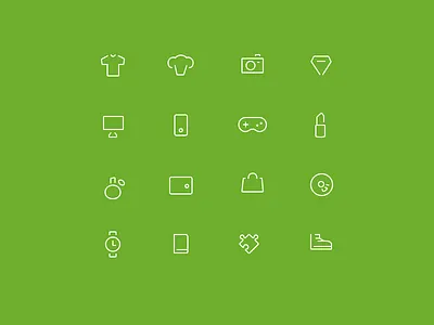 Icons Categories bag camera computer dvd game lipstick perfume shoes smartphone t shirt tablet watch