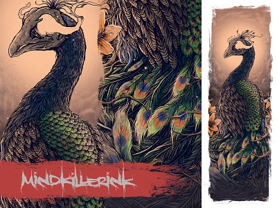 Springfield CD art_ Vernal Equinox art bird digital linework long print mindkillerink mki peacock