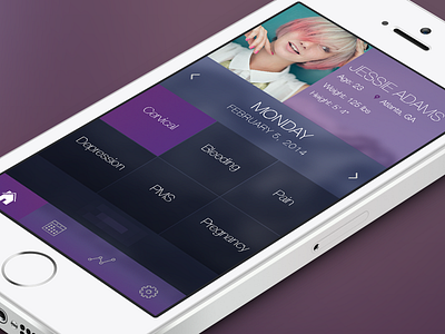 Femine Health Shot app girl health helvetica hq ios ios7 profile purple stats tracking ui