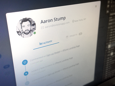 User Modal: Activity activity app feed invision location management modal online user web