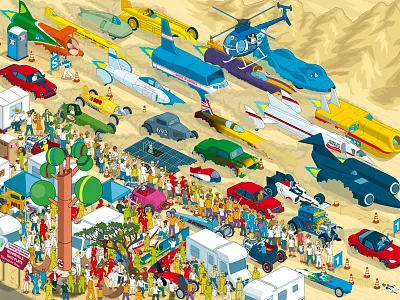 Wheres Stig? Bonneville Salt Flats Illustration books cars desert illustration illustrator isometric motor racing pixel art publishing speed usa vector