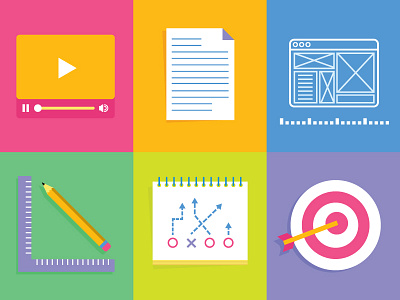 Radish Lab Icon Set design flat goals icons letter pencil playbook player strategy target video wireframe