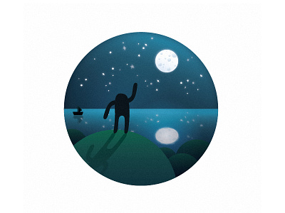 Remember the first time you saw the sea? creature hills illustration moon night sea stars