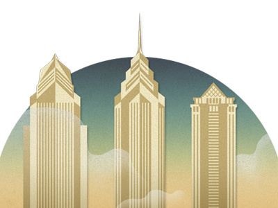 Philly Skyline buildings clouds gradient illustration philadelphia philly retro skyline