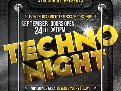 Techno Night Club Party Flyer Template club disco flyer frame party pink sparkle template