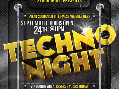 Techno Night Club Party Flyer Template club disco flyer frame party pink sparkle template