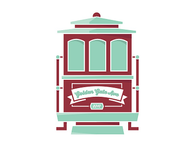 San Francisco Trolley Car flat illustration red san francisco trolley turquoise