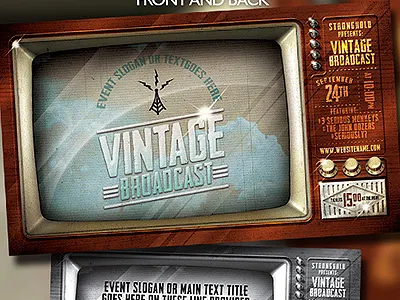 Vintage Television Broadcast Flyer Template antique broadcast cards distressed grunge poker race sitcom television tv vintage western