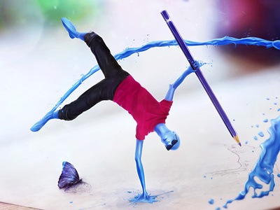 Pump Up The Color / Fotolia TEN Collection Contest bird bokeh breakdance butterfly color dance feather lights paper pen splash water
