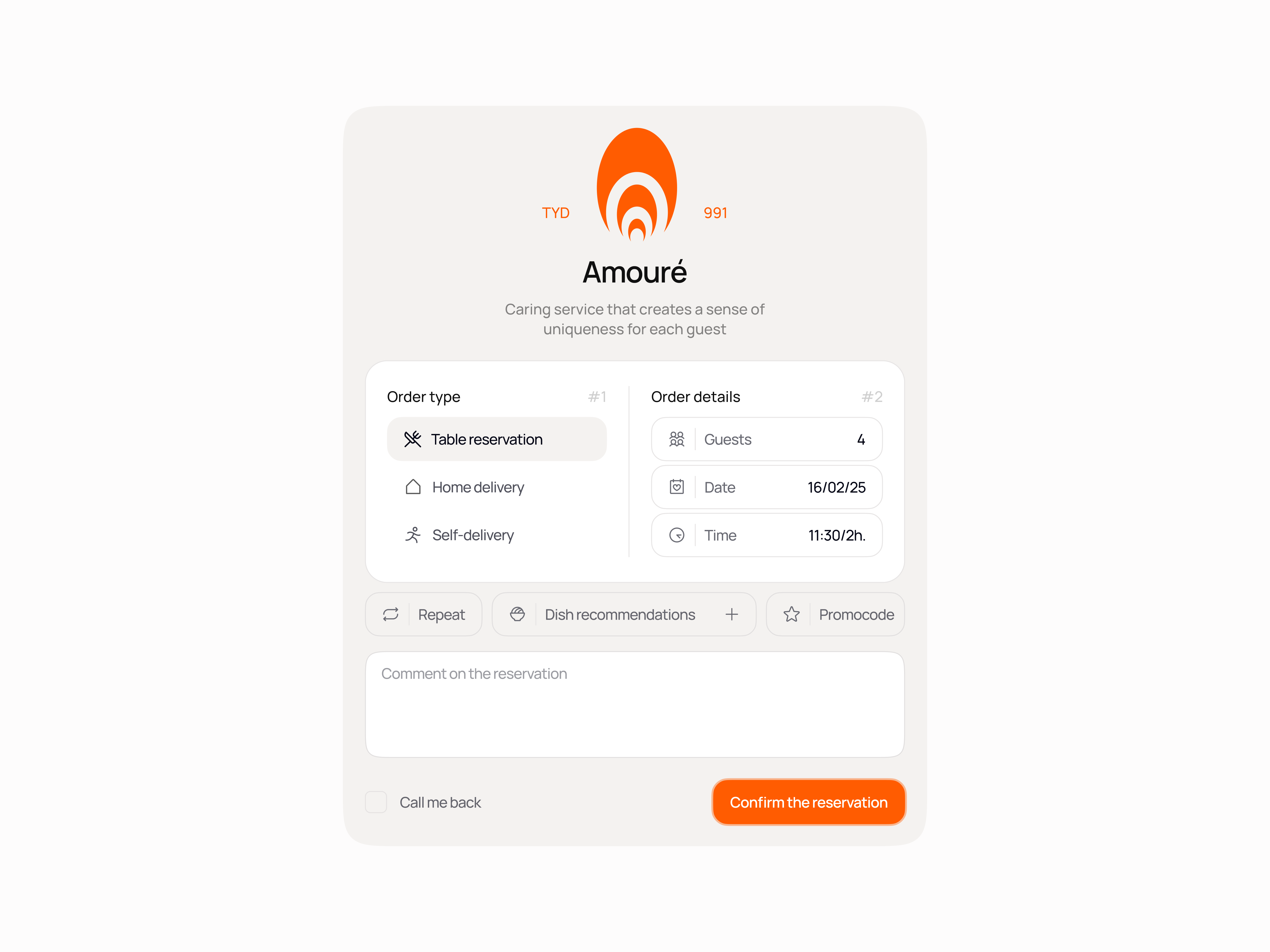 Reservation of a table in a restaurant, UI design card card design development food food delivery food ui no code no code development nocode reservation restaurant ui ui kat
