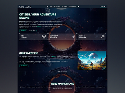 Quietzone: Gaming Website blockchain game collectibles crypto trading dark theme design engaging interface finance gaming website marketplace nft play to earn ui ui design user friendly ux ux design uxui visual design web ui web ux