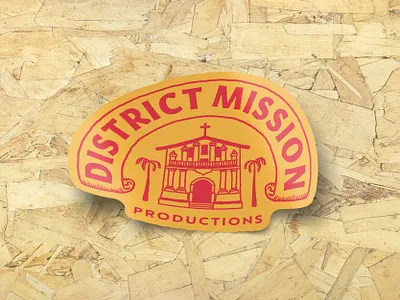 District Mission Productions Logo Mockup architecture bold brand design brand identity branding branding design california church hand drawn identity design logo logo design mock up mockup palm production san francisco sticker vintage visual identity