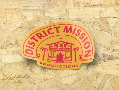 District Mission Productions Logo Mockup architecture bold brand design brand identity branding branding design california church hand drawn identity design logo logo design mock up mockup palm production san francisco sticker vintage visual identity