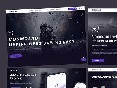 COSMOLAB - WEB3 GAMING WEBSITE blockchain cryptocurrency dark theme defi design dex digital wallet gaming website informative design investment nft ui design user experience user interface ux ux design uxui web 3 web ui web3 gaming