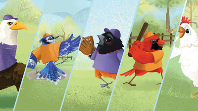 Children's book characters baseball bat birds book character book illustration character design children drawing graphic design illustration illustrator kids nature sports wild nature