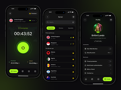 Nord VPN Mobile App Redesign browser button connect connecting creative dark design disconnect mobile mobile app network privacy proxy security server trend ui ui design ui ux vpn