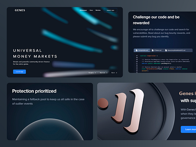 Genes - Universal Money Market Platform blockchain borrowing cryptocurrency defi defi users design finance finance tools homepage landing page lending modern design money market secure ui universal platform ux uxui web3 webdesign