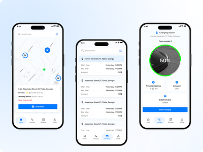 Electric Charging Mobile App app booking history branding button car charging design direction figma graphic design illustration landing page loading component logo map mobile aplication motion design tab bar ui ux