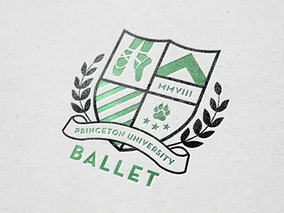 Princeton University Ballet Logo 3 ballet college crest dance green letterpress logo mockup princeton shield vintage