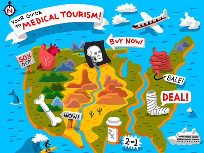 D Magazine: Medical Tourism design illustration maps text vintage