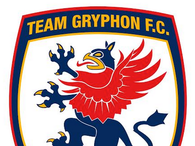 Football team crest crest gold gryphon logo navy red