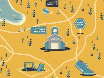 Get Healthy Map bike flag health illustration map playground school vector