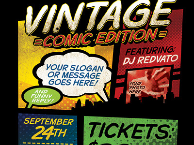 Vintage Comic Book Event Flyer Template antique broadcast cards comic book comics distressed grunge poker race superhero vintage western