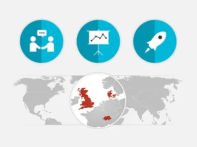 Couple of elements from re-design 2 tone finance icons launch loupe map meeting plan rocket world