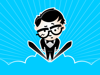 Sochi Ski Jump blue cartoon character geek glasses human illustration jump olympic person skiing sports