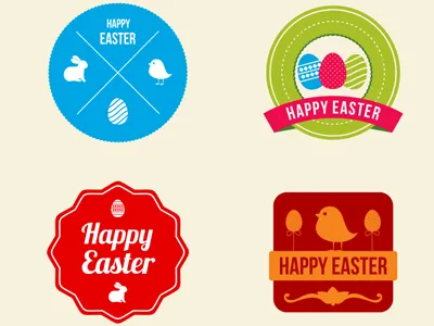 Vector Easter Emblems and Badges Set badges easter egg emblems happy rabbit ribbon vector