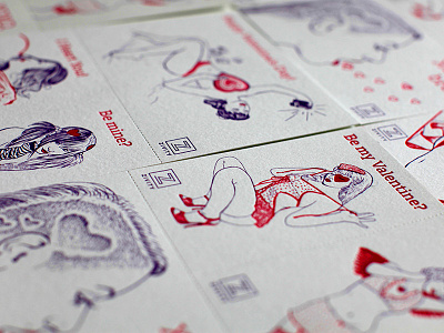 Zivity Valentines hearts illustration letterpress pinup print valentines