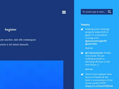 Side Menu Navigation blue menu search side slide tweets