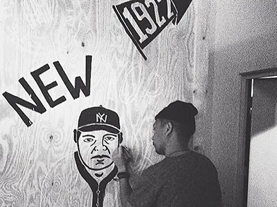 Babe Booth babe baseball booth illustrations ink mural new york nyc ruth sports wood