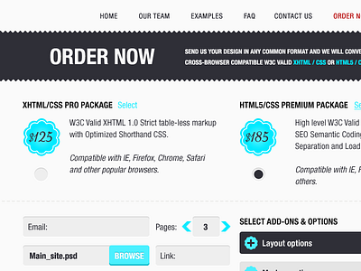Order page for PSD to HTML service clean ui web