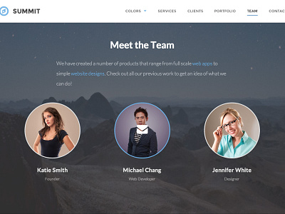 Meet the Team section bootstrap clean flat frontend landing page responsive team theme ui website