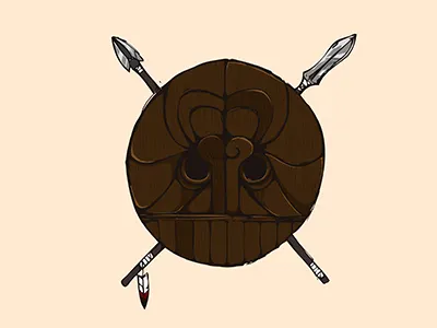 Woodenface shield spear wood