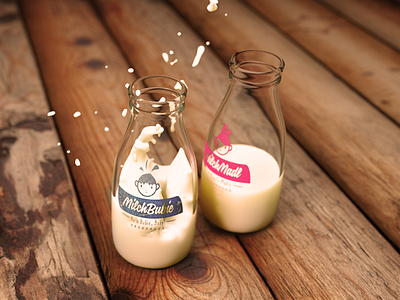 MilchBubi & MilchMadl 3d ai animation bottle liquid milch milk ps splash wood