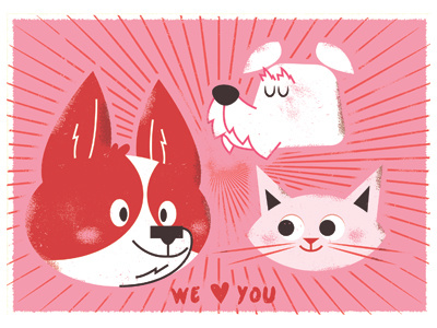 Valentine's Day card cartoon cat dog illustration valentine