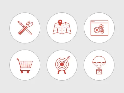Illustrations arrow browser cart gears icons illustration map outline paint brush parachute target tools