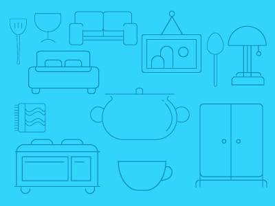 Home Stuff bed furniture home icon kitchen lamp line logo minimal outline sofa