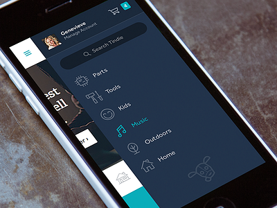 Tindie Mobile Menu app categories icon iphone menu mobile nav responsive search sidebar web