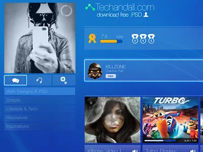Techandall Sony PS4 UI .psd freebie mockup psd perspective photoshop psd psd freebie translucent ps4 ui kit