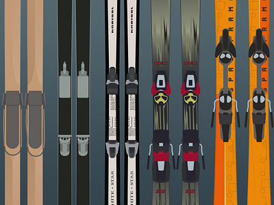 Skis bindings illustrated retro skis