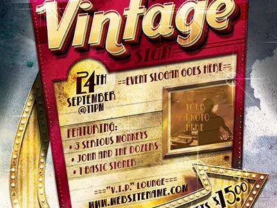 Retro Vintage Sign Event Flyer Template antique broadcast cards distressed grunge poker race sitcom television tv vintage western