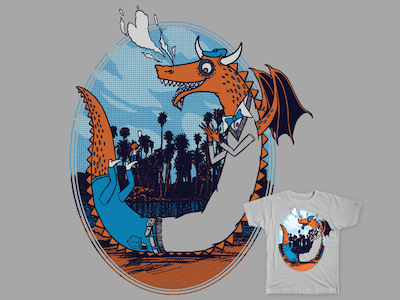 Hipster Dragon Makes a New Friend dragon drawing hipster park tshirt vector