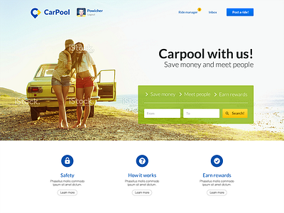 CarPool landing page background clean landing page layout light photo sea ui web web design