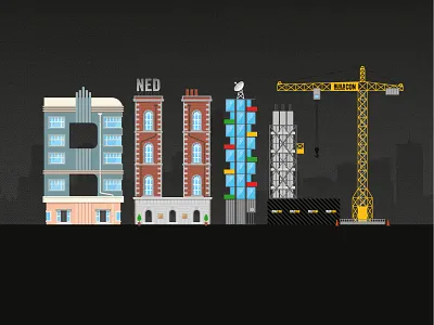 Built architecture art deco buildings built illustration red brick typography vector